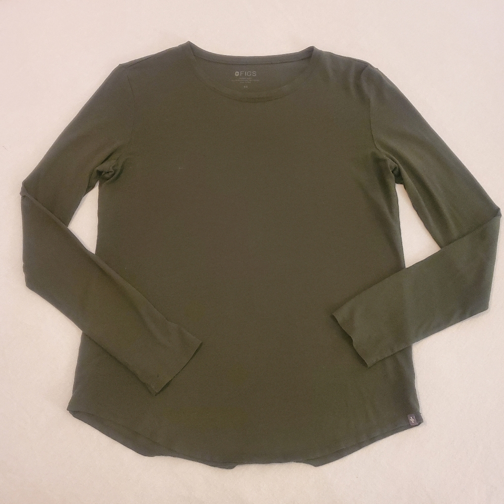 FIGS (2 Piece Bundle) Moss & Black Super Soft Pima Modal Long Sleeve Underscrubs - Picture 5 of 11